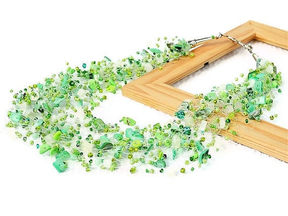 Crocheted necklace airy  green