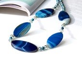 Blue agate necklace  flat oval