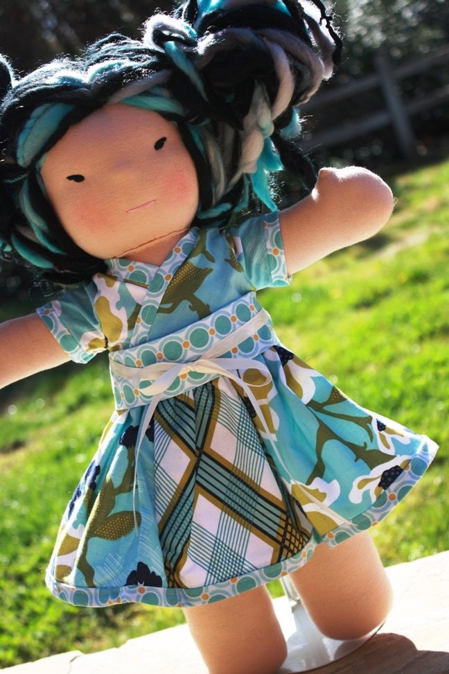 Waldorf Doll or American Girl doll sized kyoko dress in Joel Dewberry modern meadow