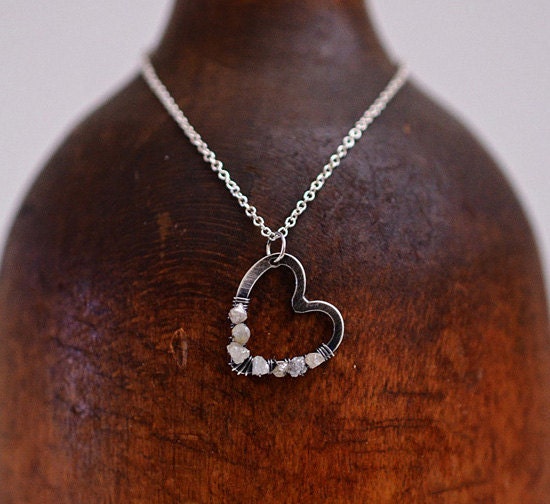Wrapped around your heart...sterling silver heart necklace wrapped in rough diamonds