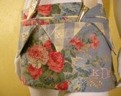 Auntie M's Blue Floral Utility Apron with Two Rows of PocketsEmbroidered with her initials
