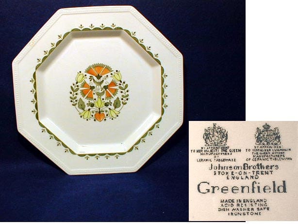 Johnson Bros  Greenfield Pattern  Octagonal  Dinner Plate Made in England
