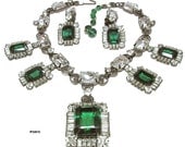 Larry Vrba Runway Necklace Earrings Set Vintage Emerald Diamond