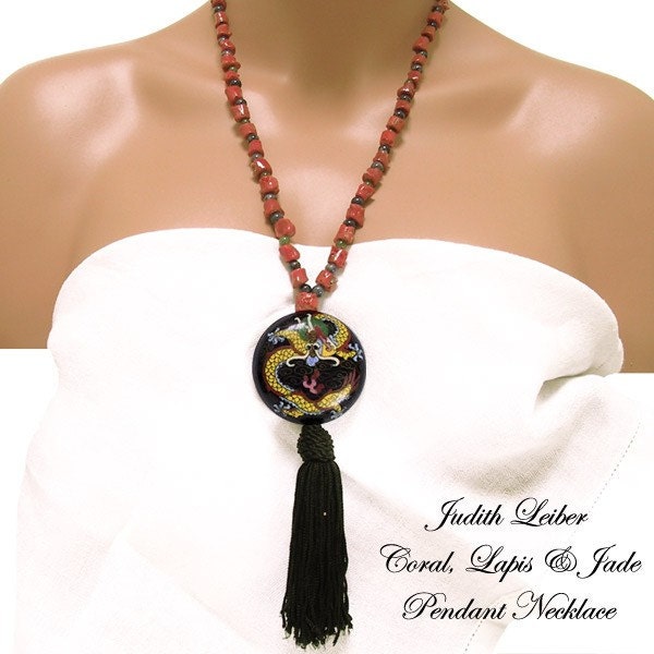 Judith Leiber Necklace Vintage 1980s Coral Lapis Jade Beads