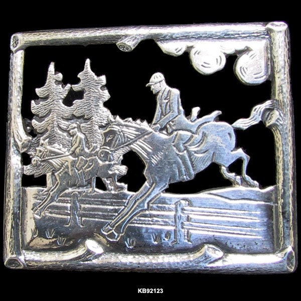RESERVED for flairnet Horse Hunt Scene Brooch Sterling Vintage 1930s