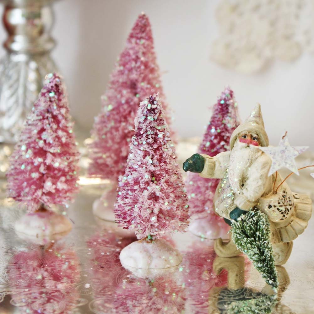 4 Lavender Bottle Brush Trees: Glitter Bottle Brush Tree Set