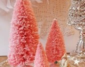 3 Large Pink Glitter BottleBrush Christmas Trees Plastic Stands