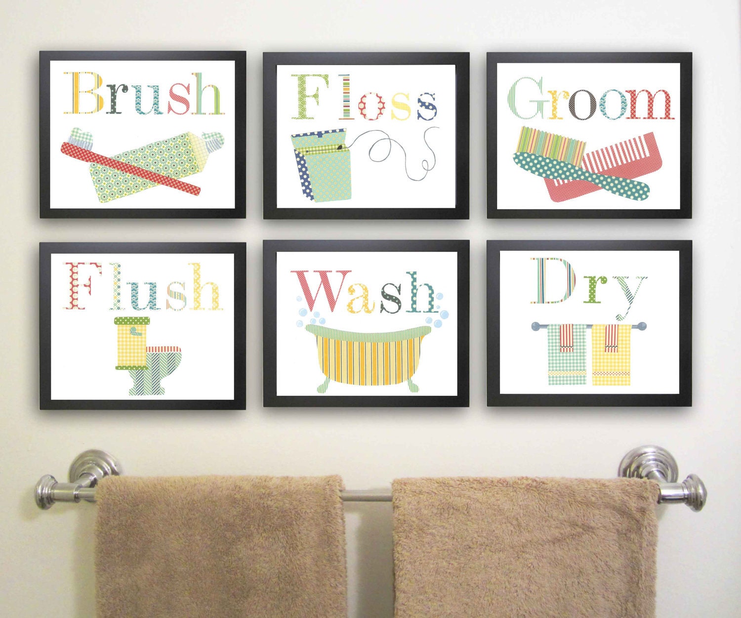 Bathroom Art for Kids.  Nursery Art Print. Childrens Decor. Set of six 8 x 10s kid's art. Bathroom decor. Bathroom Manners.