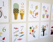 Number Nursery Art Print, Kids Wall Art, Flash Cards, Set of 10 5x7 Cards, Children's Art, Number Art, Children Decor, Baby Art, Wall Cards