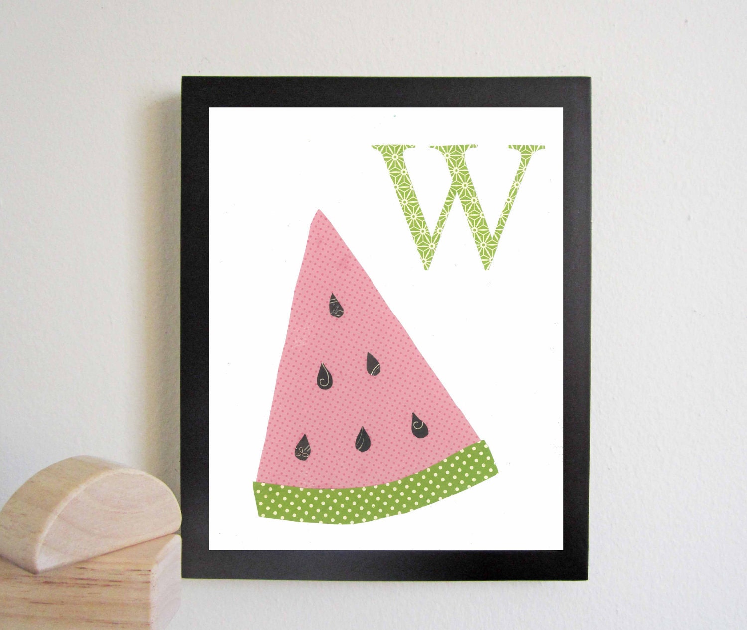 Nursery Art, Alphabet Art, Letter W, Watermelon, Children Decor, Nursery Wall Decor, Baby Print, Nursery Print