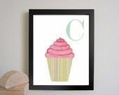 Cupcake Nursery Art 16 x 20, Alphabet Art, Letter C, C is for Cupcake, Kid Letter Art, Children Decor, Nursery Wall Decor, Baby Art Print
