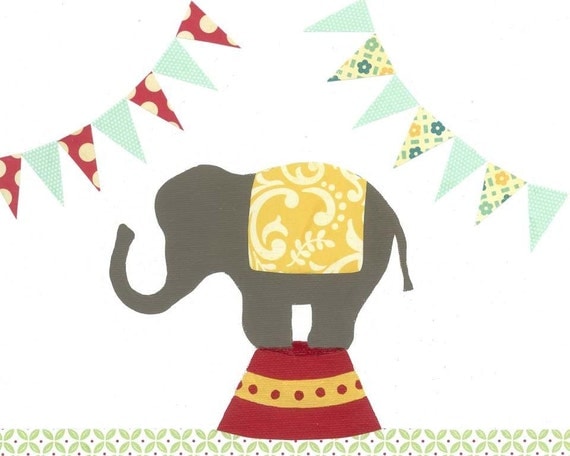 Childrens Decor, Circus Elephant, Nursery Print, Nursery Art PRINT - Kids Wall Art, Children's Nursery Art, Vintage circus decor