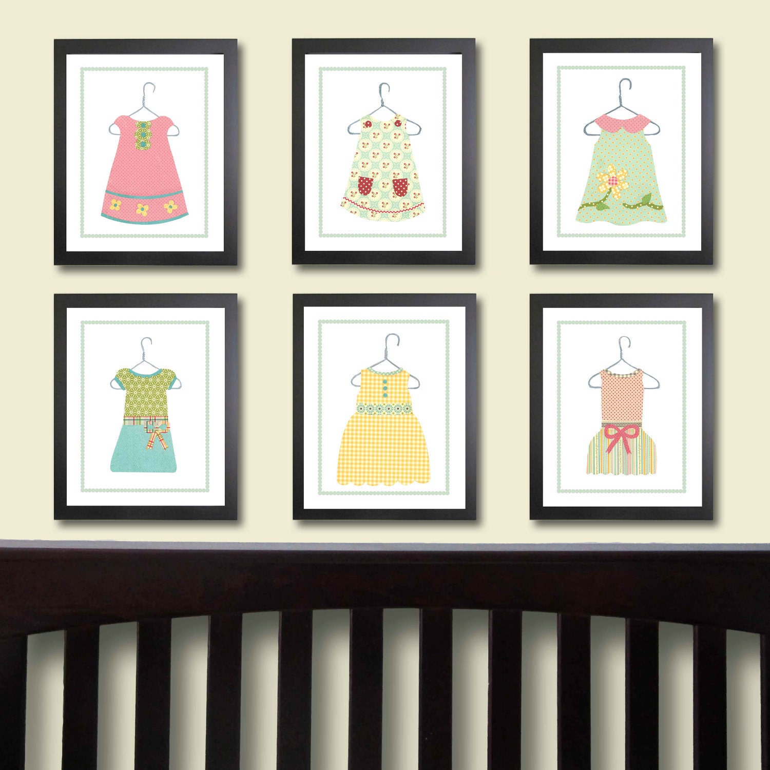 Girl Dresses Nursery Art Prints. Children Decor. Baby Girl Wall Art. Set of 6 11 x 14s. Kids Wall Art. Girl Wall Decor. Baby Dresses.