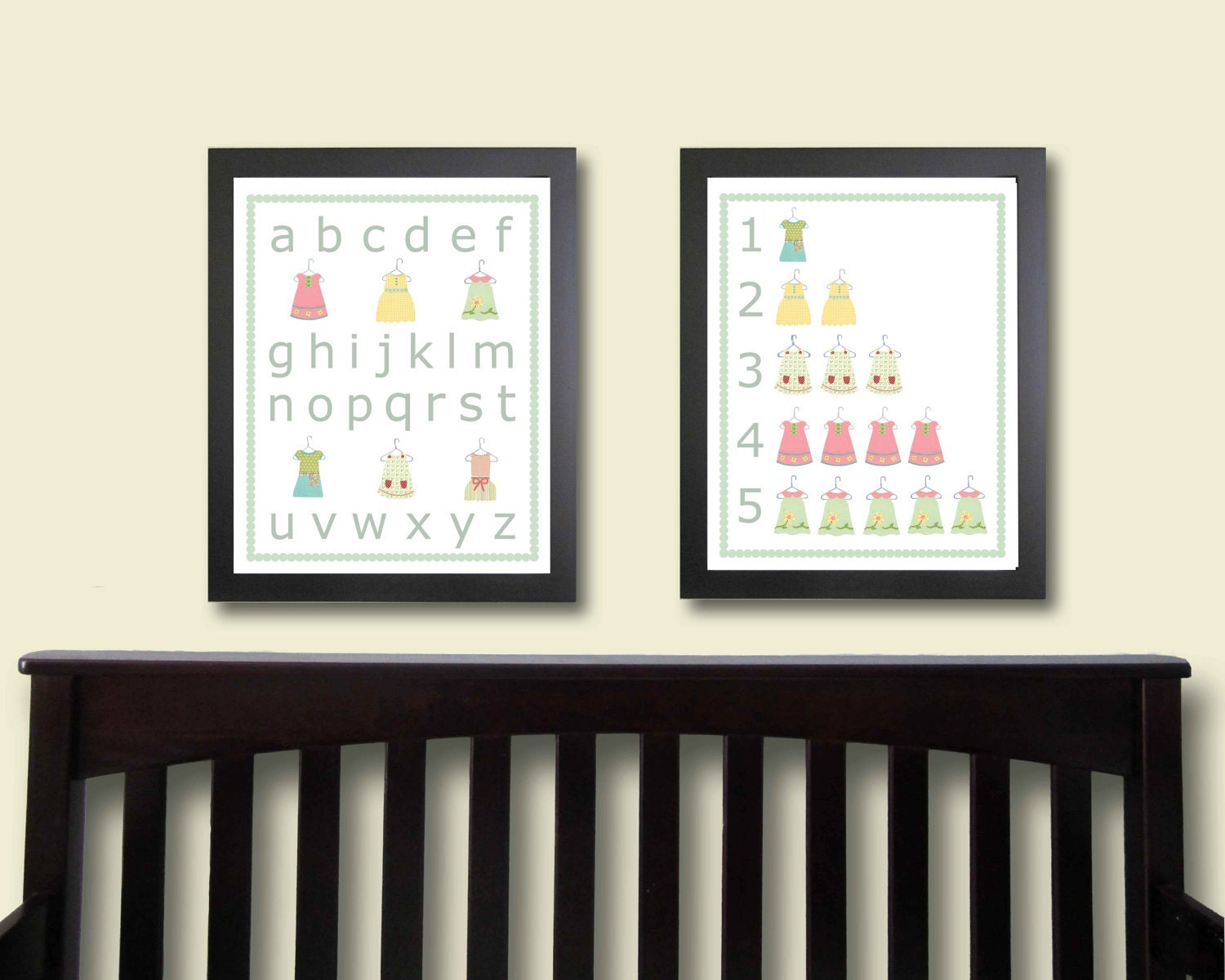 Childrens Decor, Girl Dress Nursery Art Prints 11x14 - Numbers and Alphabet Poster, Kids Wall Art, Baby Girl Wall Art, girl nursery decor