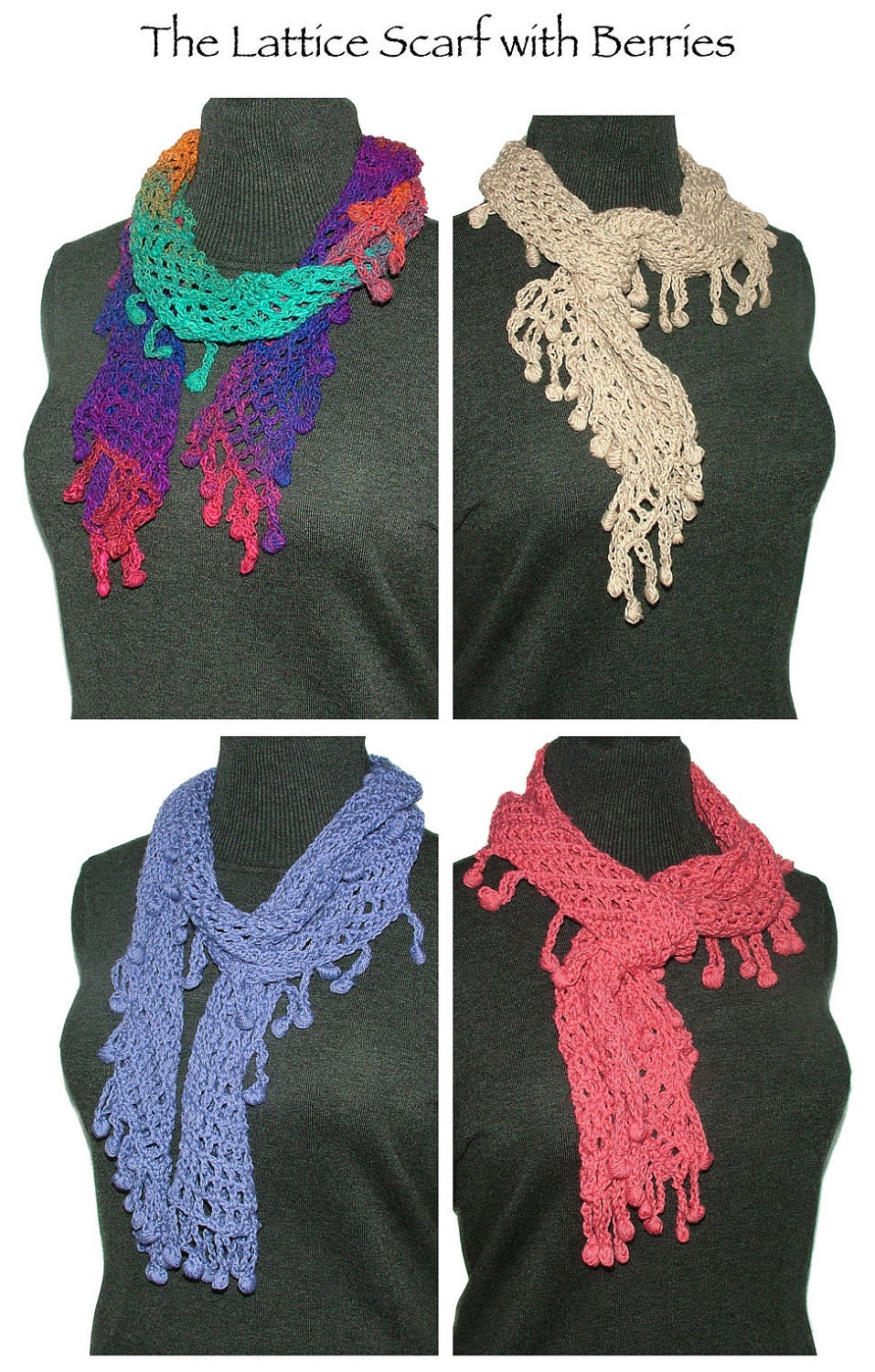 Crochet Scarf Lattice Mesh with Berry Bobbles Instant Digital PDF Pattern download