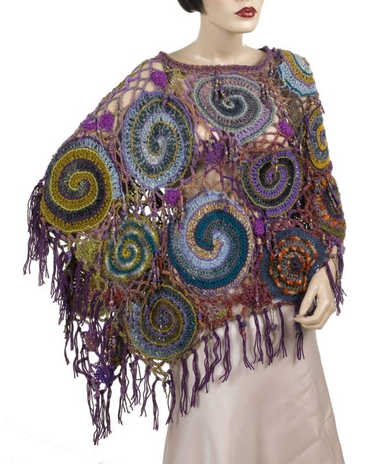Wrap/Poncho, Wearable Art, OOAK Freeform Crochet - Spiral Web