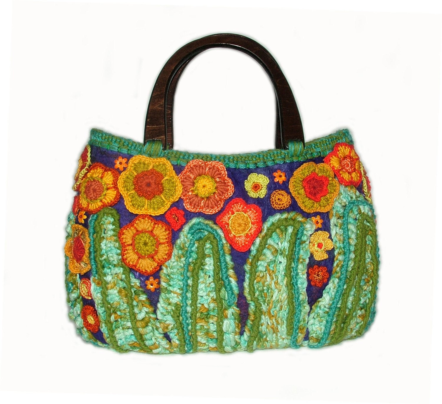 Floral Handbag Tote Carry bag Freeform Crochet OOAK