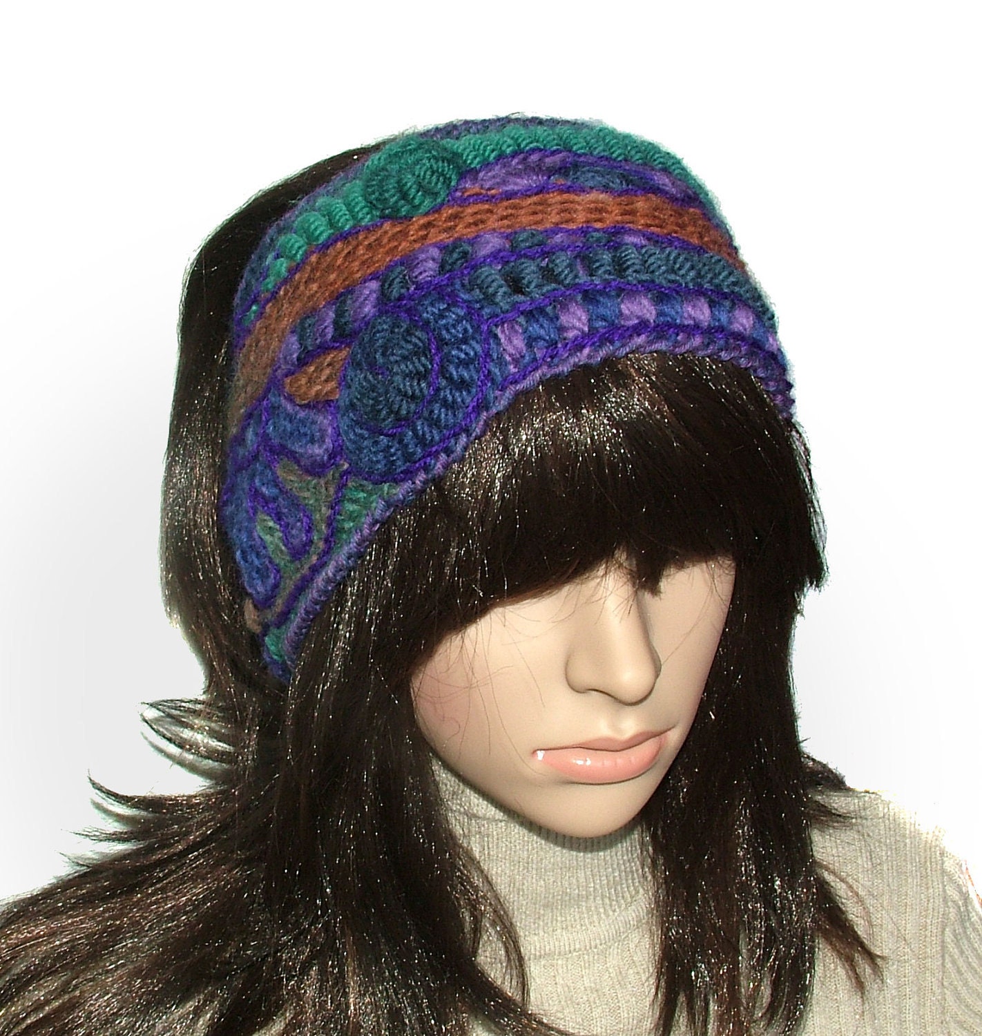 Ear warmer Headband Freeform Crochet OOAK
