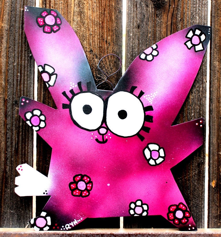 Adorable Floral Bunny: Flowered Rabbit Metal Sign