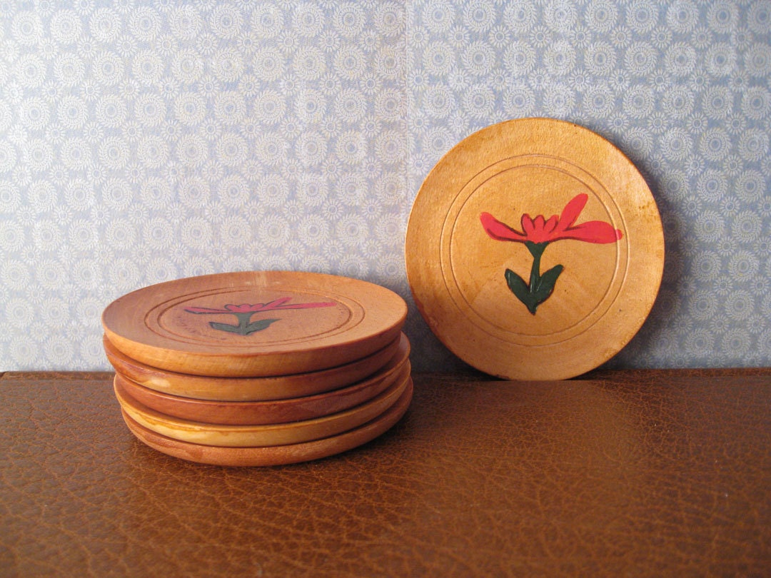 Wooden Floral Coaster Set