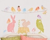 Wall Decals Woodland (Reusable and removable fabric stickers, not vinyl) - Girly Forest Critters