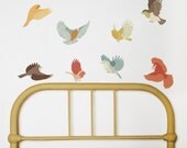 Wall Decals Birds (Reusable and removable fabric stickers, not vinyl) - Flying Twitters (earthy)
