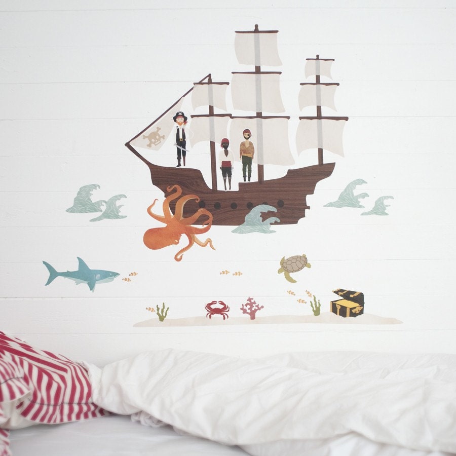 Wall Stickers Pirate Ship (Reusable and removable fabric wall decals, not vinyl) - Pirate Ship