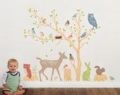 Wall Decals Woodland (Reusable and removable fabric stickers, not vinyl) - Discount set - Earthy Woodland Scene