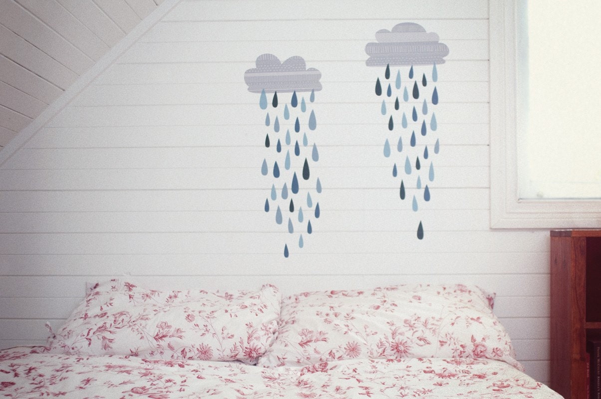 Wall Decals Clouds (Reusable and removable fabric stickers, not vinyl) - Rainclouds