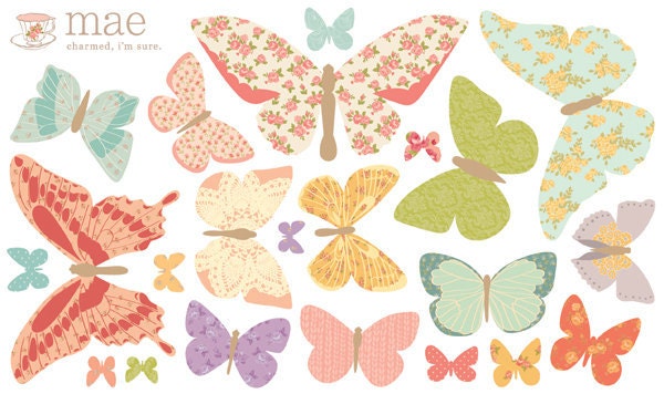 Wall Decals Butterflies (Reusable and removable fabric stickers, not vinyl) - Butterflies (girly)