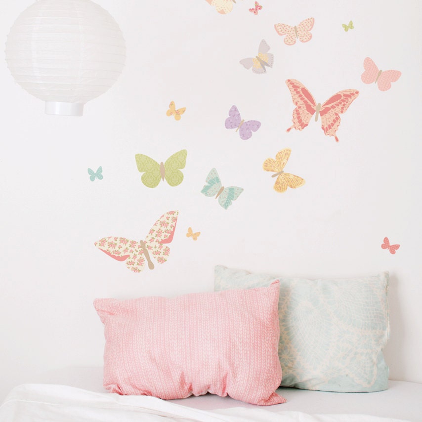 Wall Decals Butterflies (Reusable and removable fabric stickers, not vinyl) - Butterflies (girly)