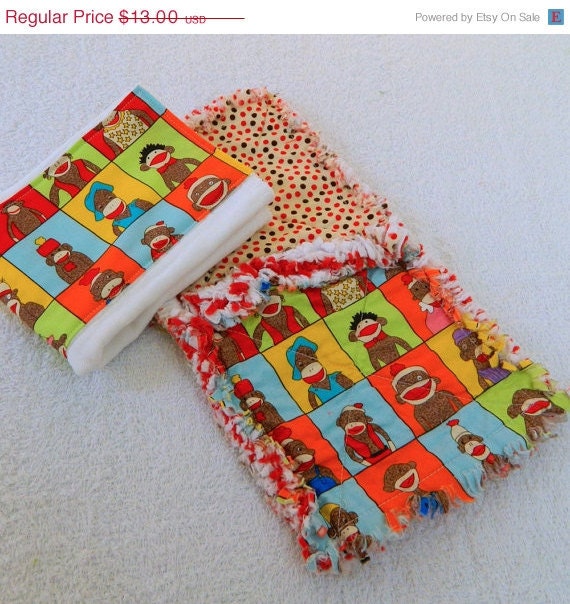 On Sale Baby Burp Cloth & Security Blanket - Sock Monkeys Set