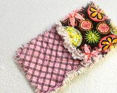 On Sale Girl Blanket -  Pink & Brown Flowers Baby Rag Quilt Lovey