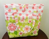 On Sale Girl Diaper Bag - Pink, White, & Green Flowers, Dots, and Stripes