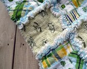 On Sale Boys Security Blanket John Deere Rag Quilt Lovey - Blue and Green
