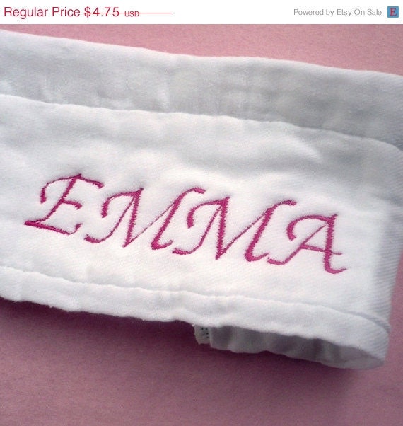 On Sale Baby Burp Cloth - Pink Embroidered Name - Personalized - Girl