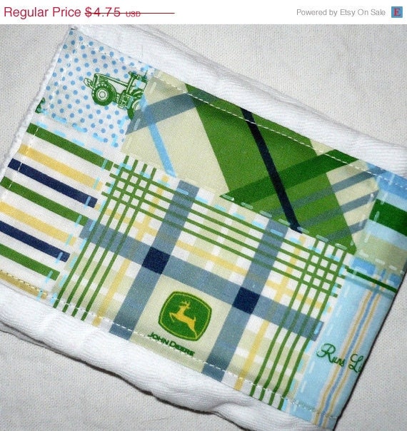 On Sale Boy Burp Cloth - John Deere Blue & Green Plaid Cloth Diaper