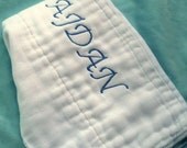 On Sale Personalized Boy Burp Cloth- Blue Embroidered Name