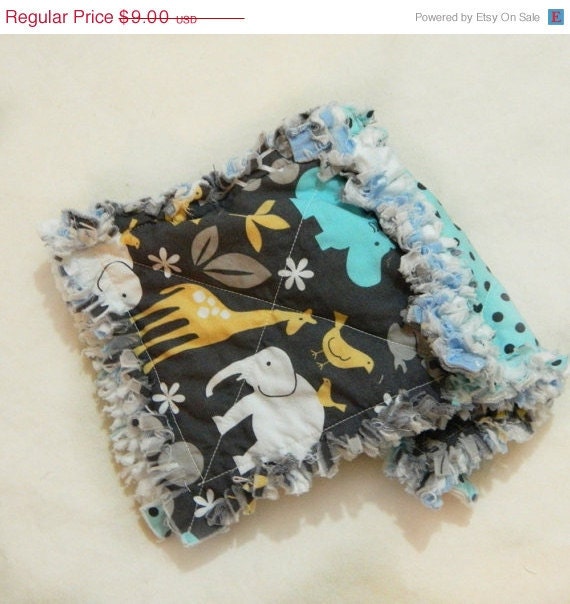 On Sale Animals Security Blanket - Blue & Gray Small Rag Quilt