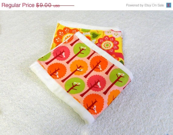 On Sale Girl Burp Cloths -  Pink Trees &  Yellow Flowers- set of 2