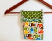 On Sale Owl Baby Blanket Warm Colors & Dots Small Security Rag Quilt Security Lovey - Boy