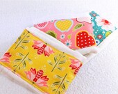On Sale Girls Burp Cloths - Pink, Red, Blue & White Flowers, and Apples- set of 3