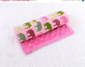 On Sale Elephant Burp Cloth - Pink & Green- Minky