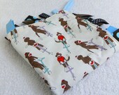On Sale Sock Monkey with Tag Ribbons Blue, White, & Brown Minky