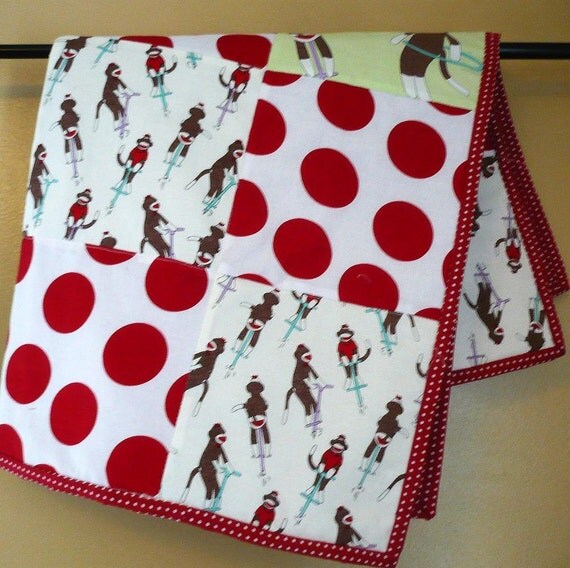 Sock Monkey Baby Quilt by Sewingdreamsnotions on Etsy