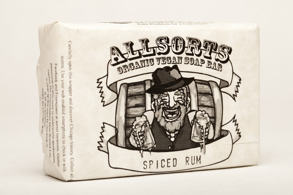 Organic Vegan Allsorts Liquor Scented High Lather Soap Bars -- Prohibition Spiced Rum