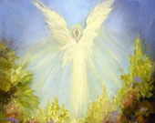 Angel Garden Art Print Greeting Card, Angel Art signed by Marina Petro