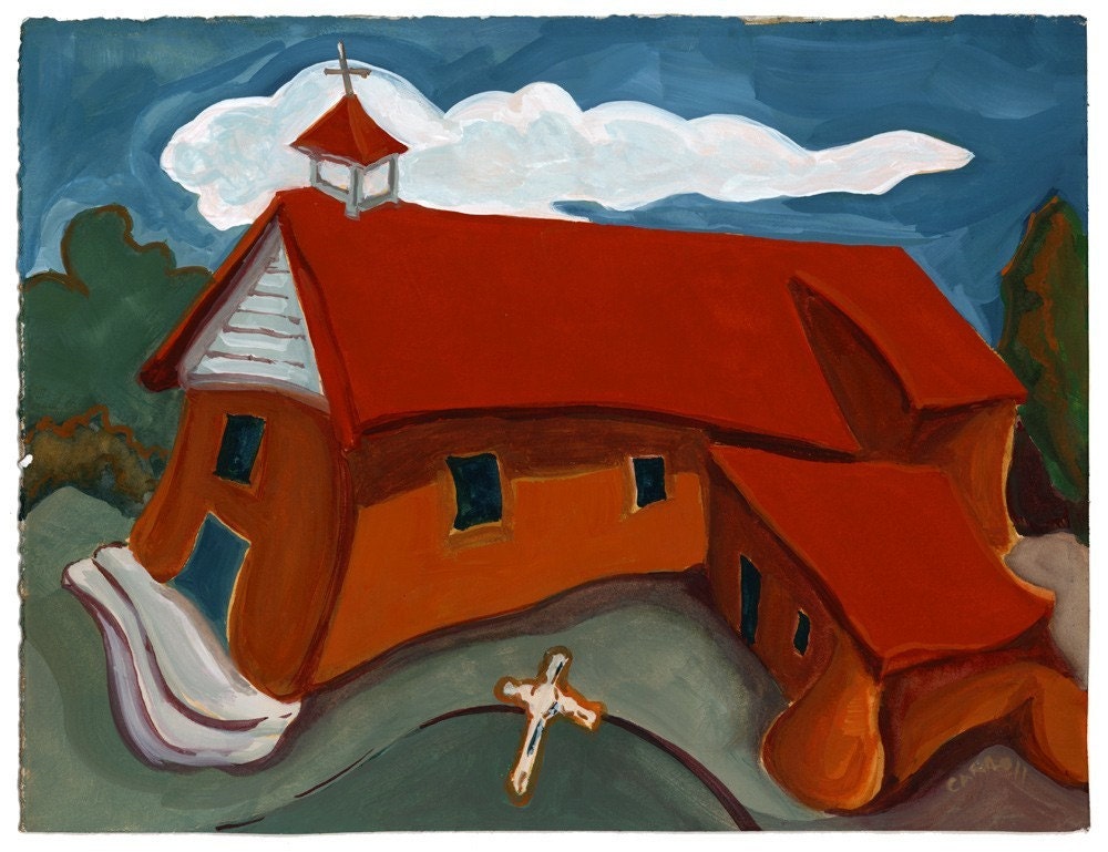 Church at Seco Side View - Archival Print from Original Watercolor 7.25 x 9.75 inches with border