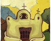 Talpa Church - Archival Print from Original Watercolor 11.25 x 15 inches with border