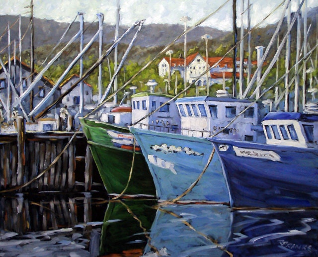 In Port   24 X 20 AFFORDABLE: ART GICLEE from an Original Painting  Embellished with oil Paint   No Cost Shipping